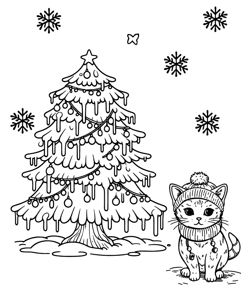 Christmas Cat Coloring Pages 1