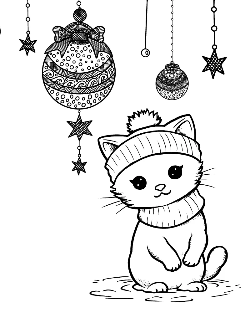 Christmas Cat Coloring Pages 10