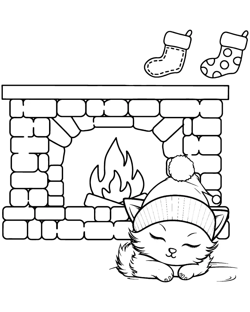 Christmas Cat Coloring Pages 11