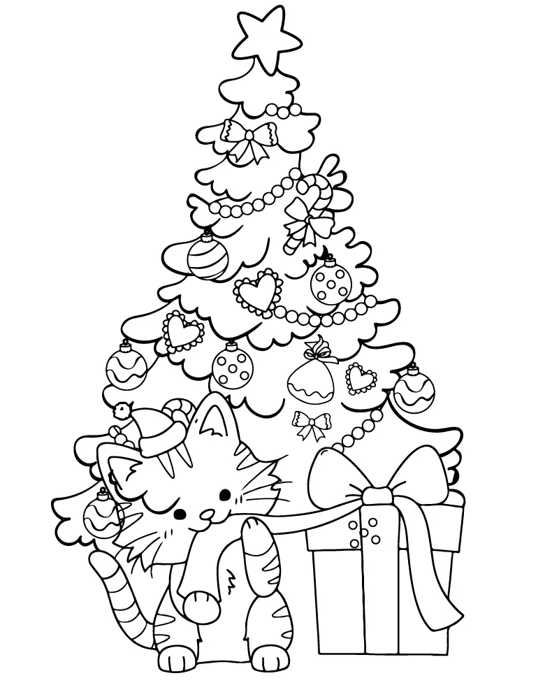 Christmas Cat Coloring Pages 15