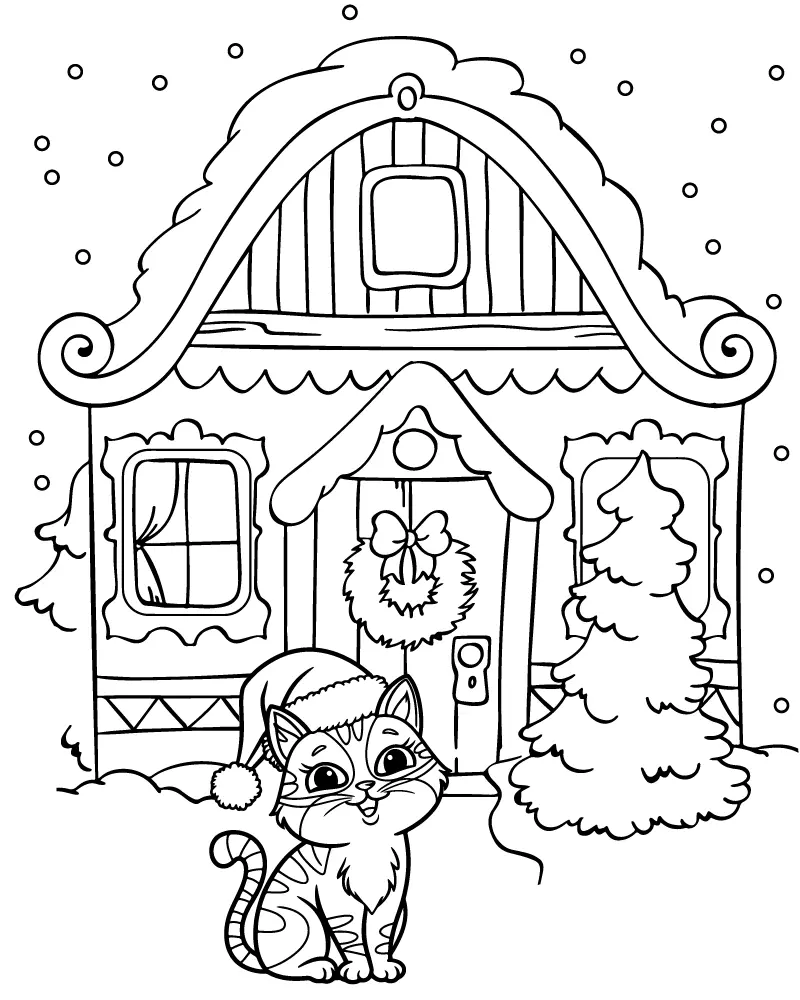 Christmas Cat Coloring Pages 5
