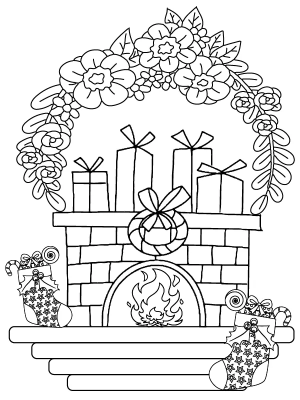 Desenhos de Lareira de Natal Para Colorir 1