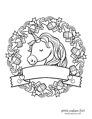 Christmas Unicorn Coloring Pages 19