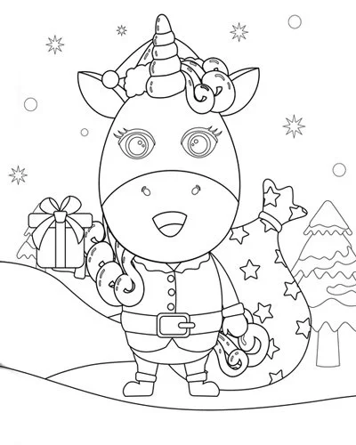 Christmas Unicorn Coloring Pages 24