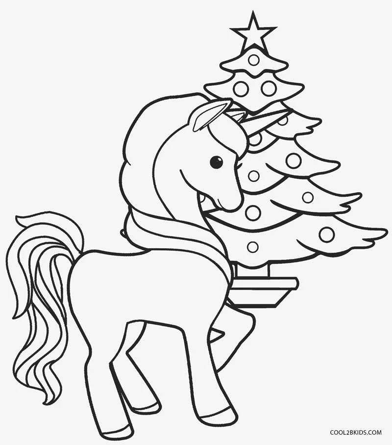 Christmas Unicorn Coloring Pages 3