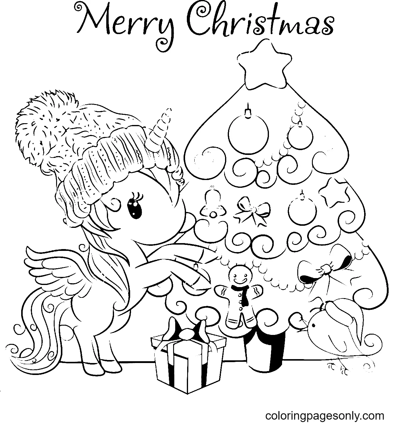 Christmas Unicorn Coloring Pages 7