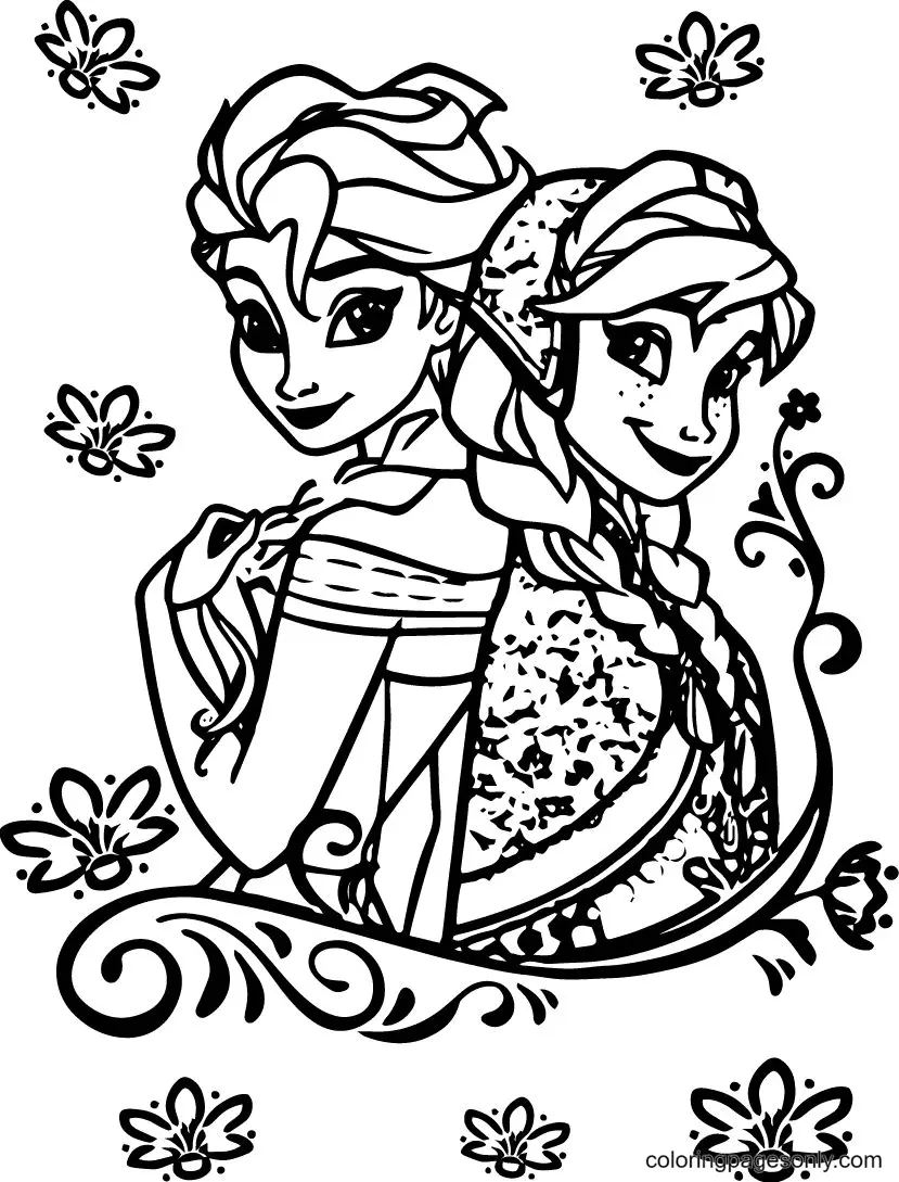 Elsa and Anna Coloring Pages 5