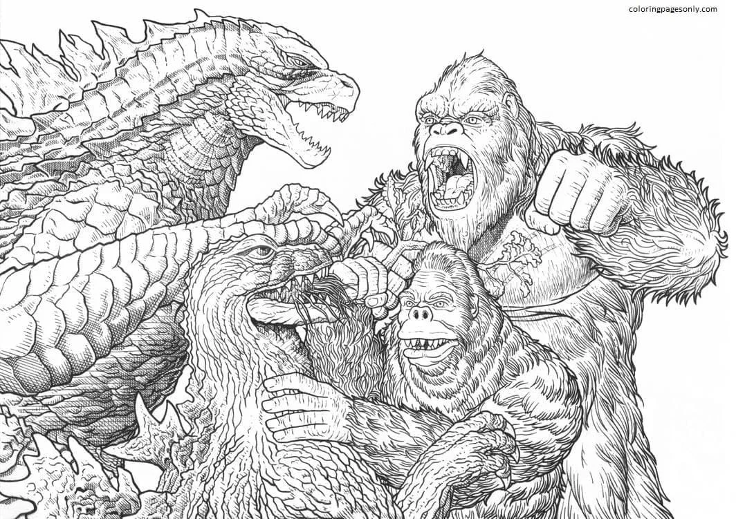 Godzilla Y Kong Para Colorear 2