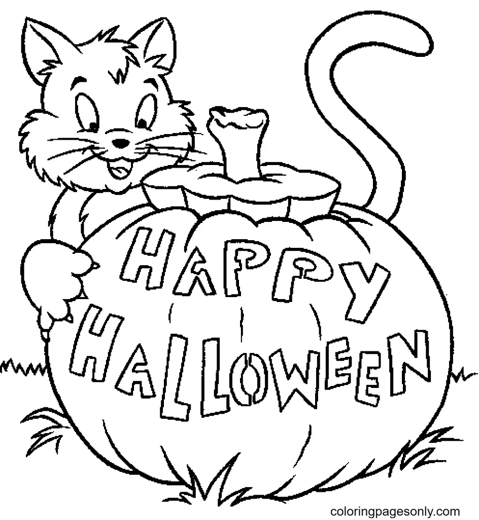 Gatos Halloween Para Colorear 15