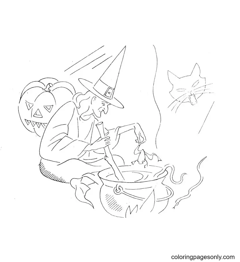 Ausmalbilder Halloween Hexe 109