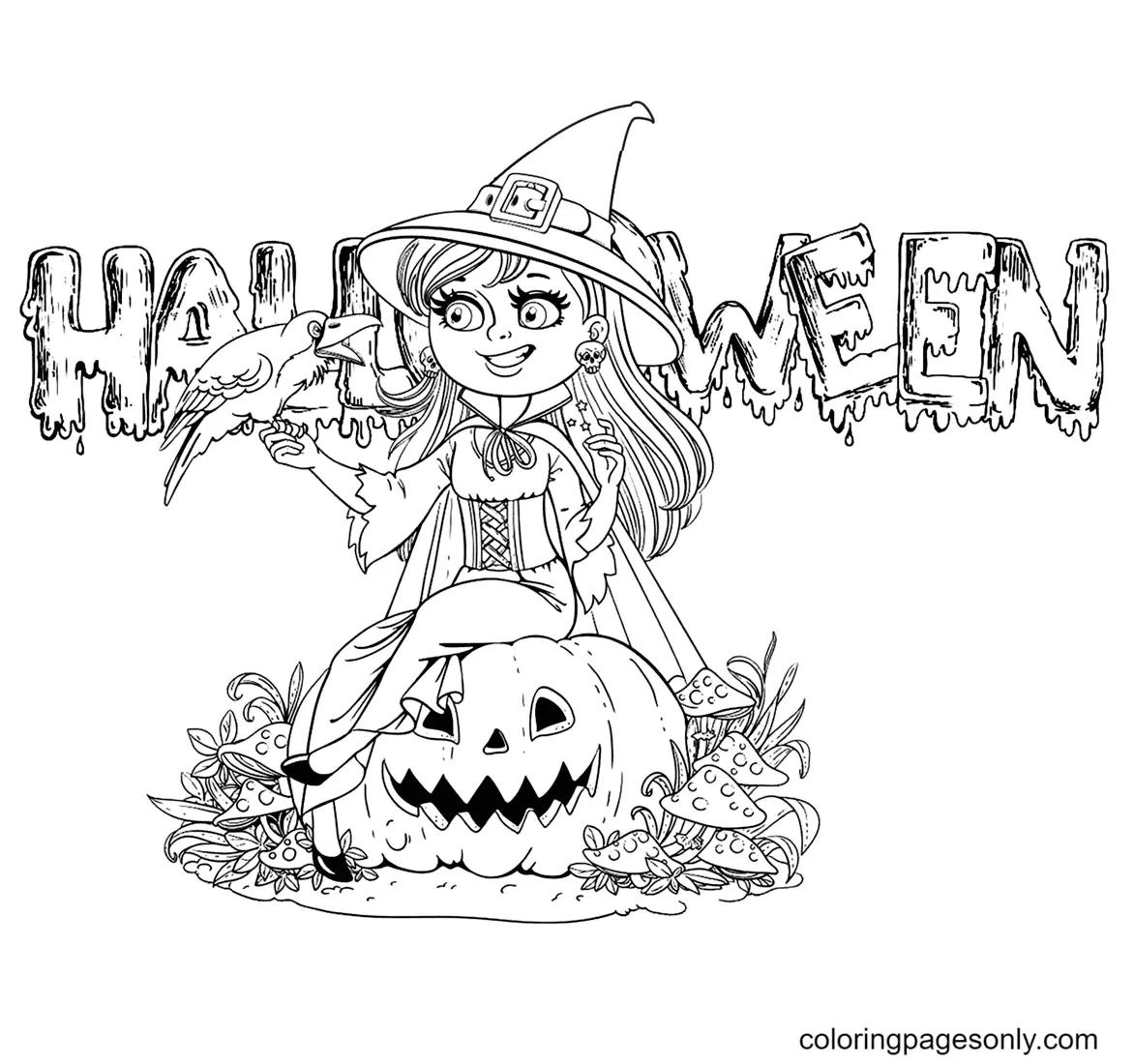 Ausmalbilder Halloween Hexe 57