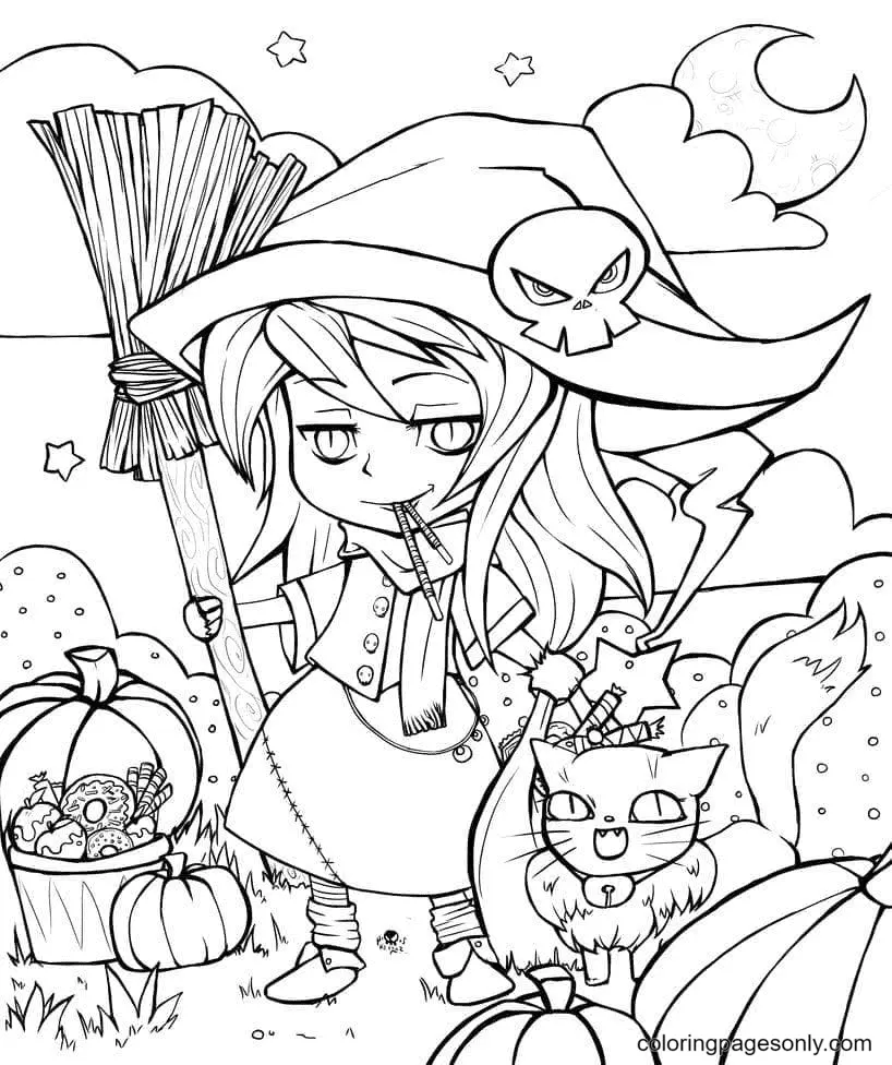 Ausmalbilder Halloween Hexe 71