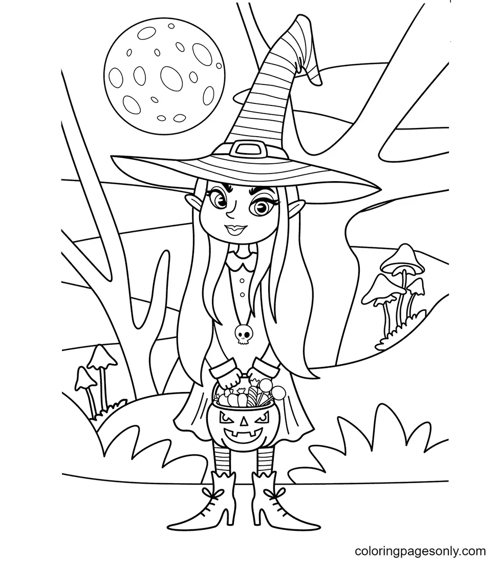 Ausmalbilder Halloween Hexe 74