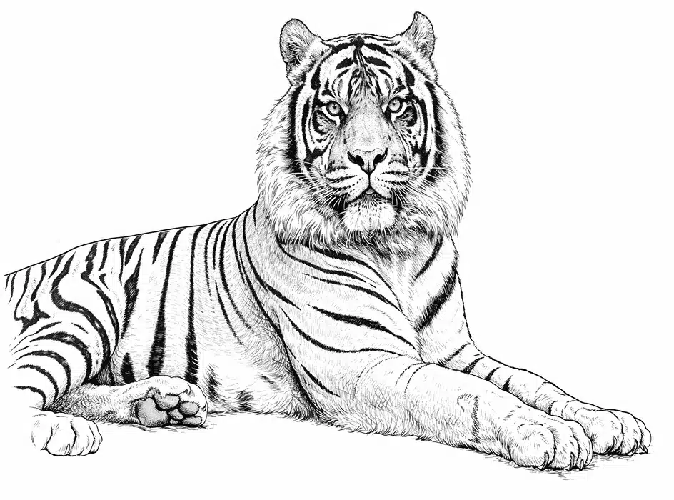 Tigre Realista para Colorear 11