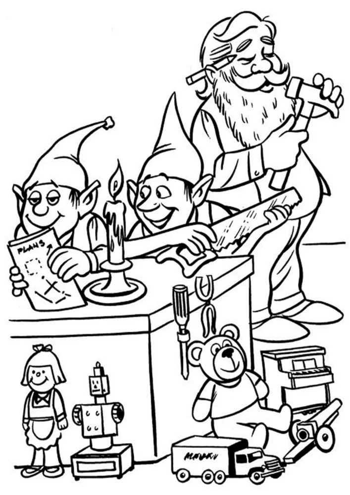 Weihnachtsmann und Elf Ausmalbilder 11