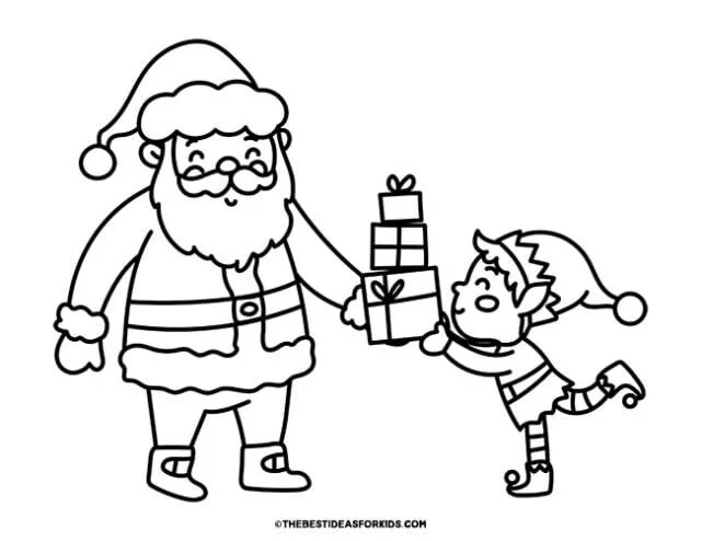 Weihnachtsmann und Elf Ausmalbilder 3