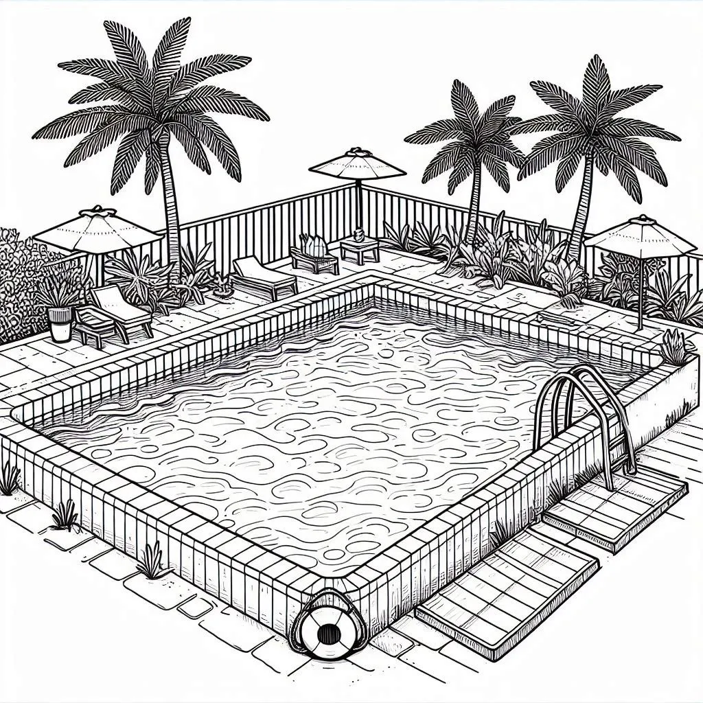Swimming pool coloring pages