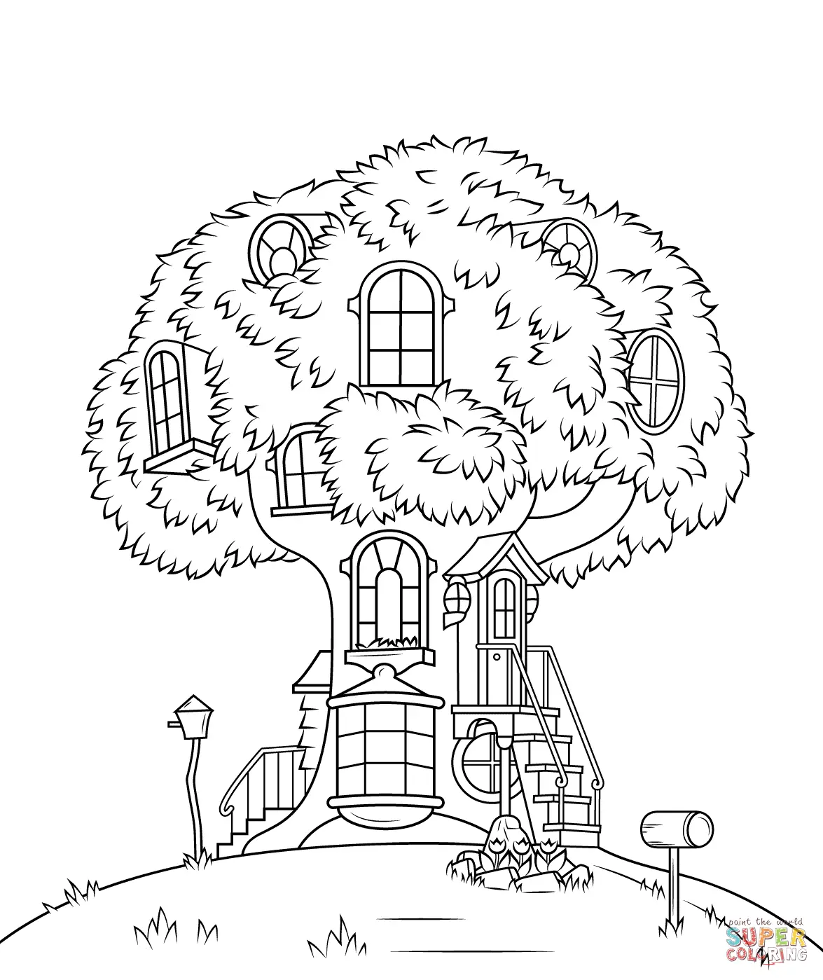 Casa Del arbol Para Colorear 3