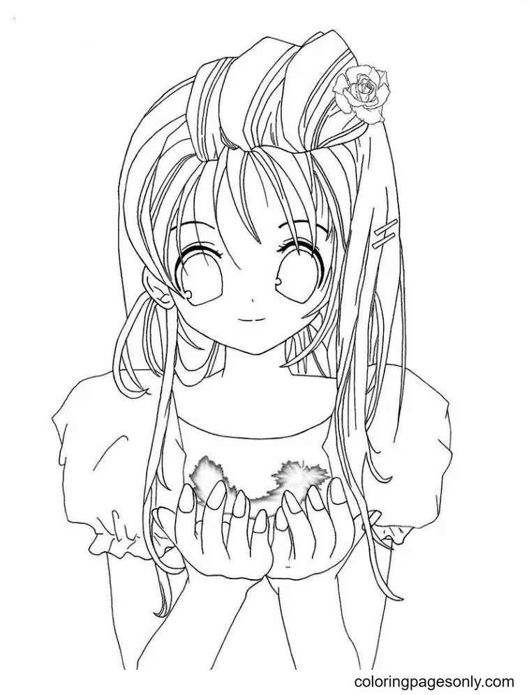 Long Hair Anime Girl Coloring Pages Printable for Free Download