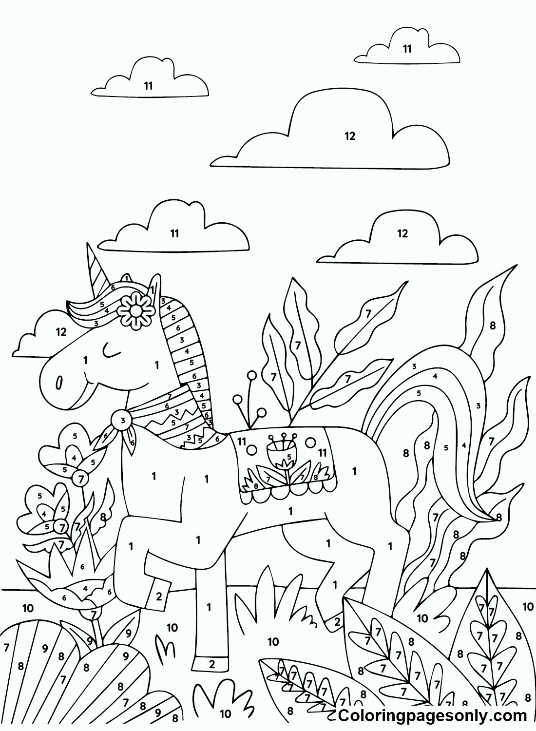 Unicorn Color By Number Coloring Pages Printable for Free Download