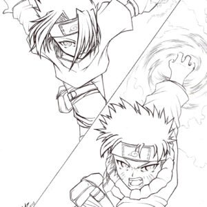 5 coloring pages with Naruto and Sasuke - Naruto Hokage