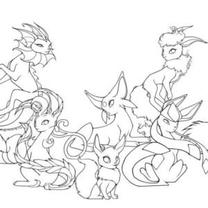 Pokemon Coloring Pages Eevee Evolutions Together