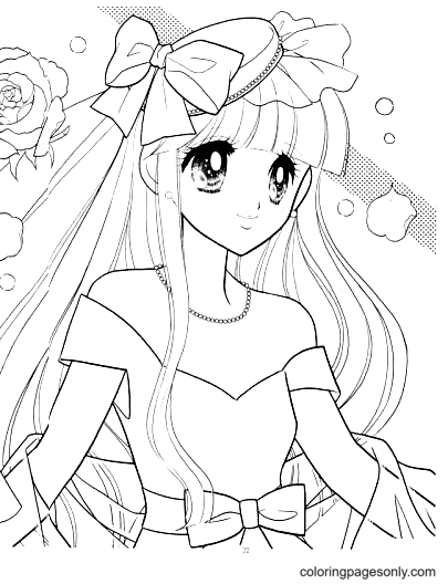 long hair anime girl coloring pages