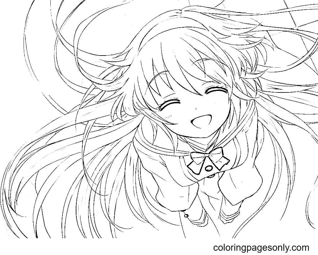 long hair anime girl coloring pages