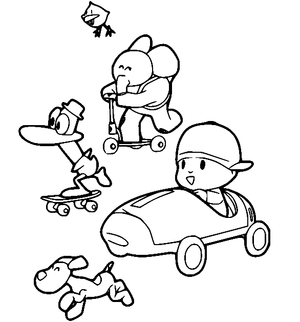 Pocoyo And Friends Play With The Ball coloring page