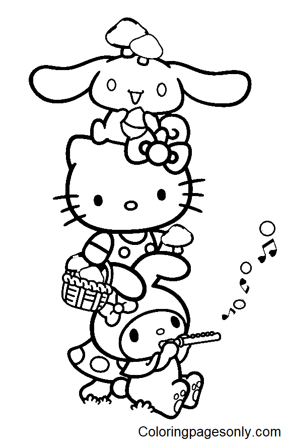 A free picture of Hello Kitty at home, coloring sheet, book