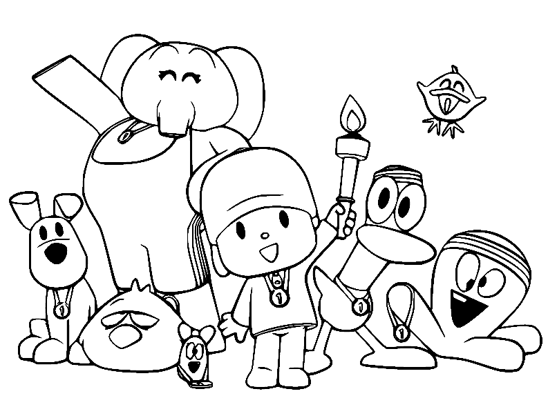 Pocoyo And Friends Play With The Ball coloring page