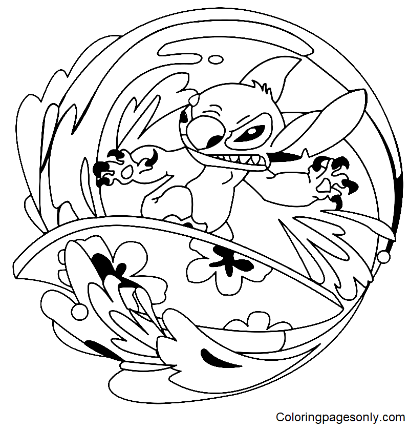 Lilo and stitch surfing coloring pages