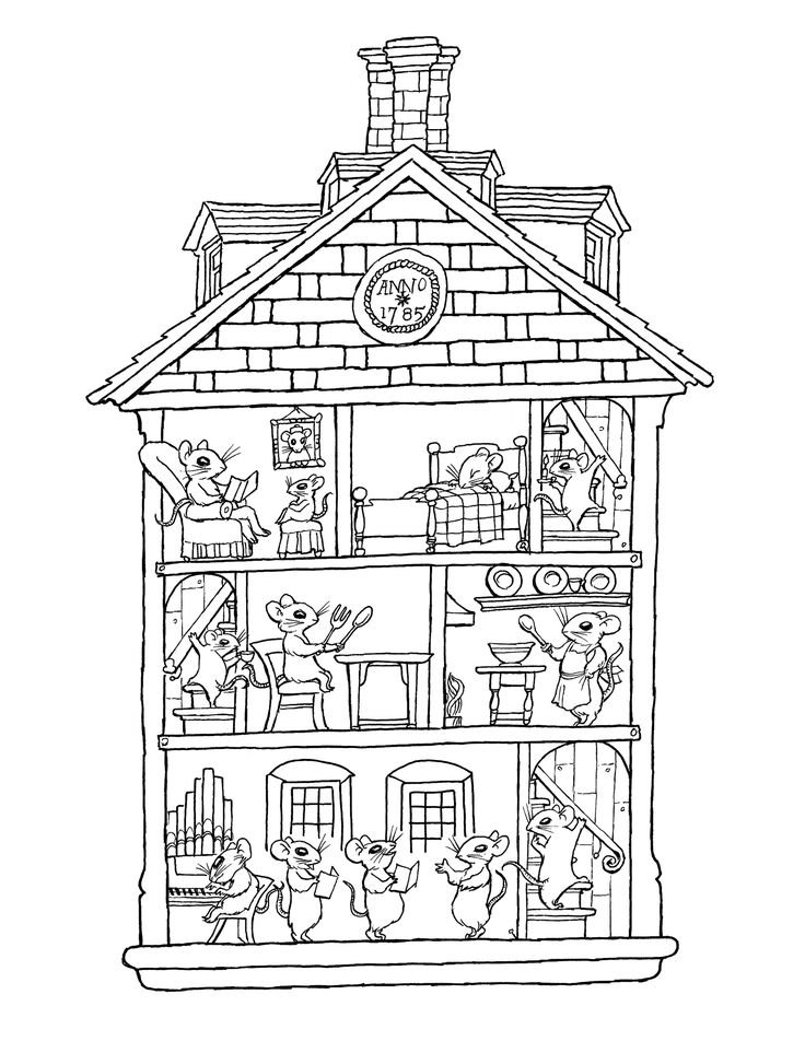 Glitter Doll House Drawing and Coloring for Kids