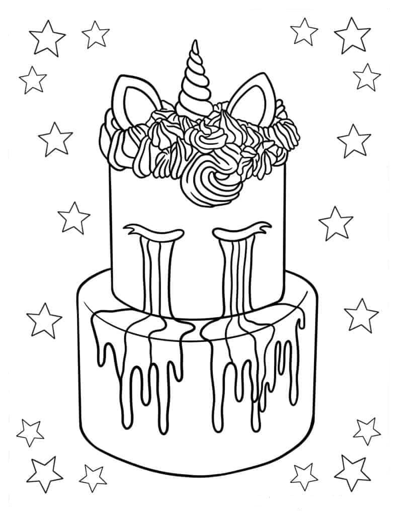 Unicorn Cake Coloring Pages Printable for Free Download