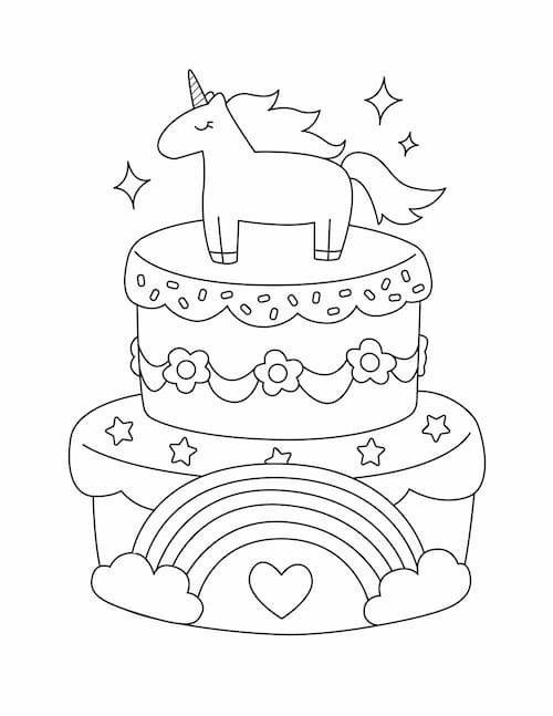 How to Draw a Unicorn Cake for Kids | Rainbow Unicorn Cake Coloring Page |  Like Nerdy Nummies 🌈 🦄 - YouTube